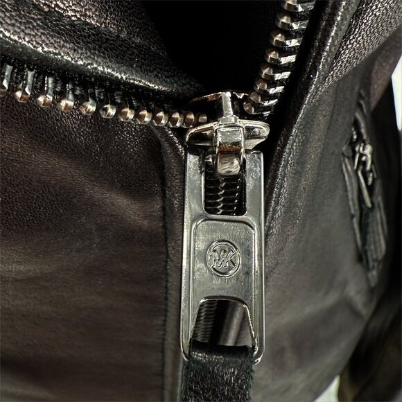 Michael Kors Black Lambskin Leather Moto Jacket S - Picture 3 of 11